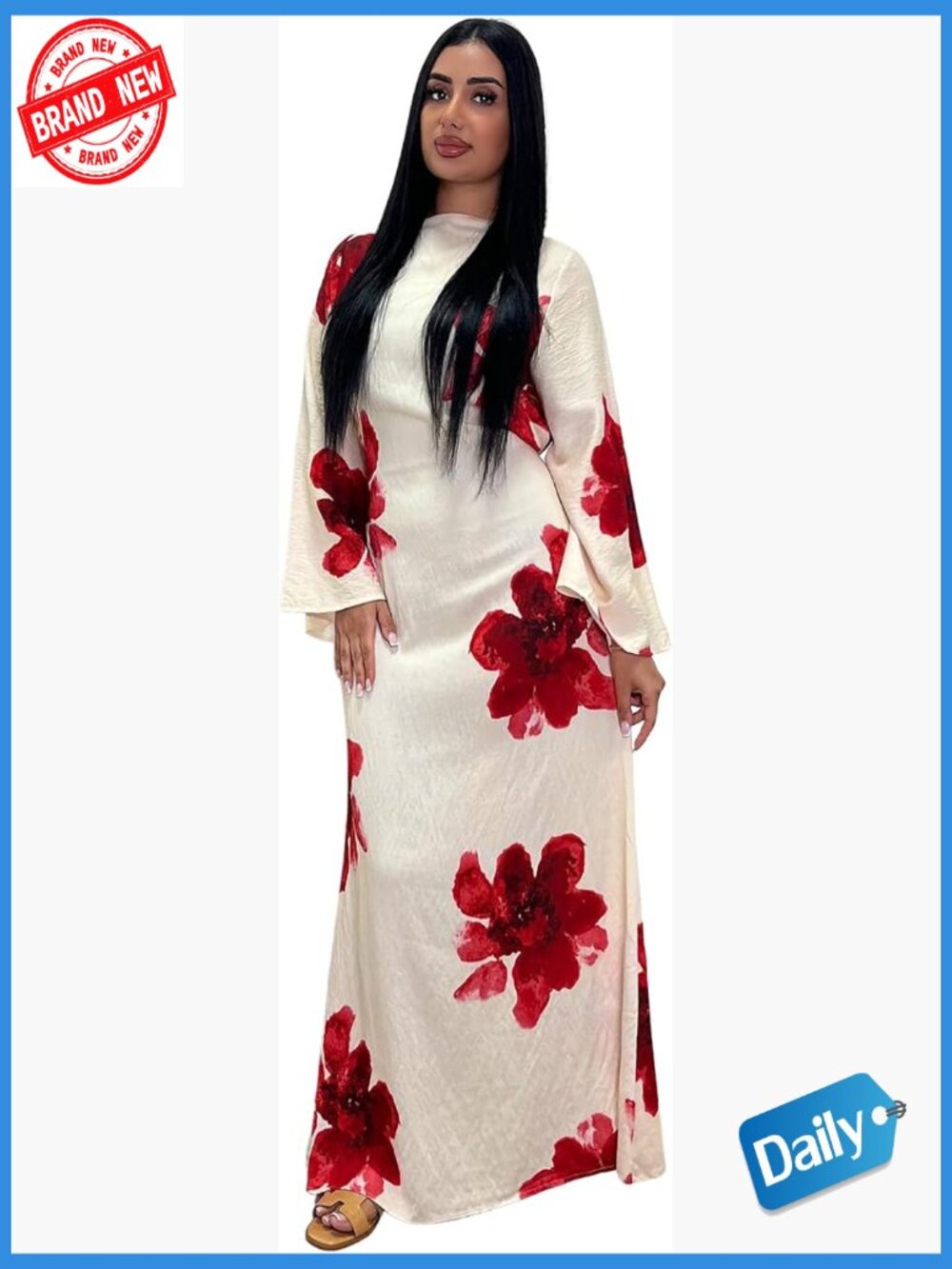 Bell Sleeve Floral Maxi Dress Abaya Kaftan Prayer Dress